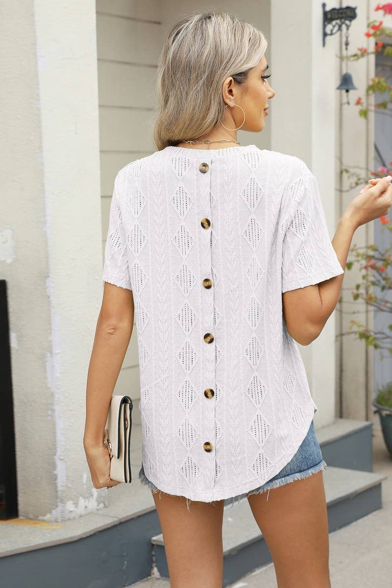 CWTBLS1705_BUTTON-BACK JACQUARD SHORT-SLEEVED TOP