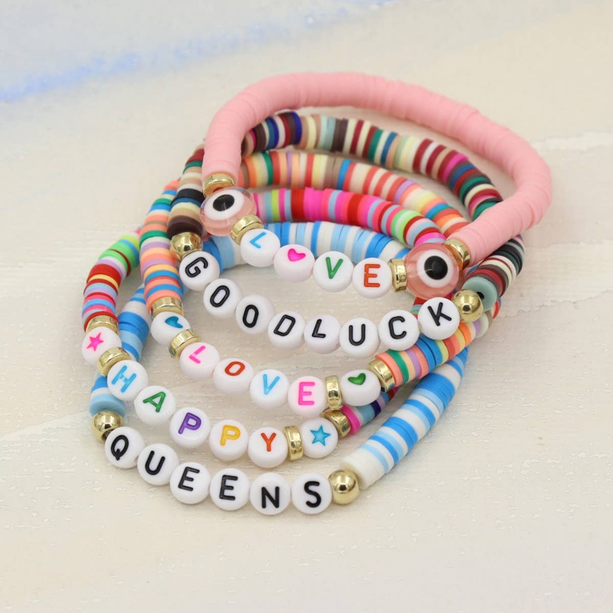 COLORFUL POLYMER CLAY LETTER BEADED BRACELET