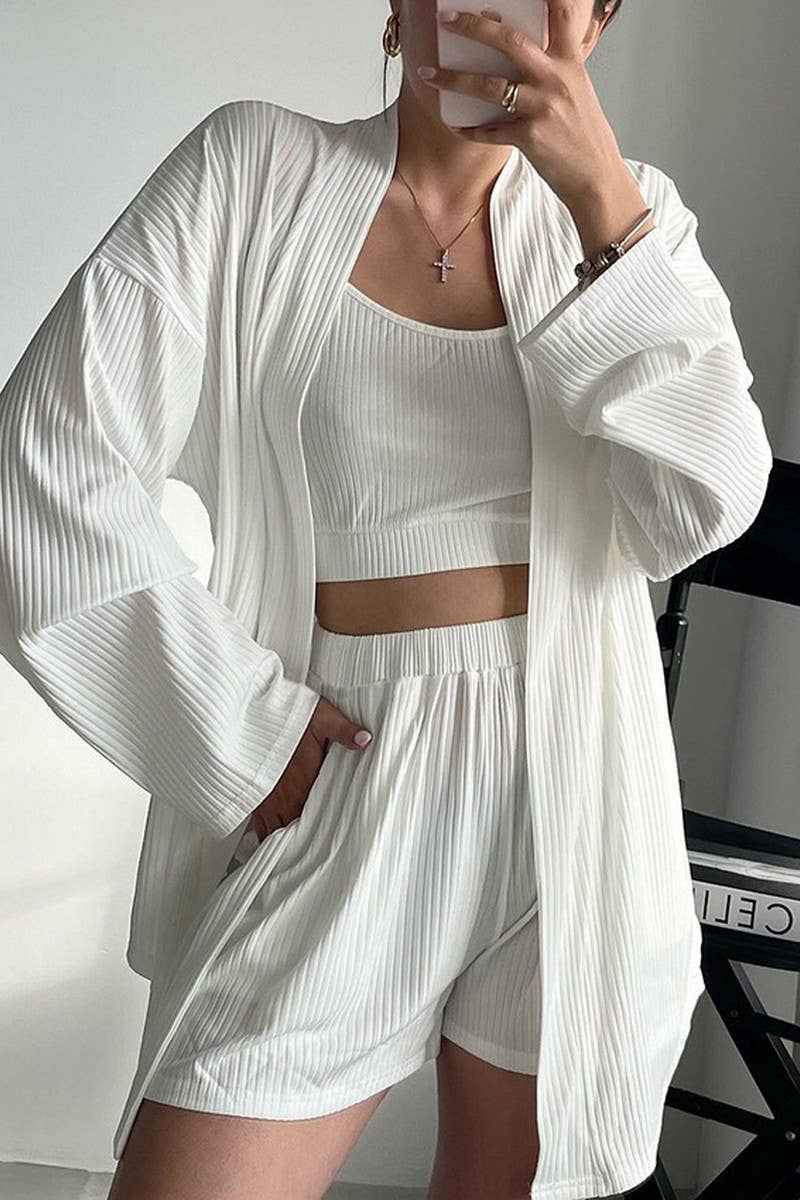 CWSPJ0402_KNITTED LONG SLEEVE SUSPENDER SHORTS PAJAMA SET