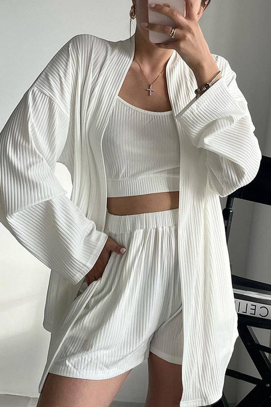 CWSPJ0402_KNITTED LONG SLEEVE SUSPENDER SHORTS PAJAMA SET