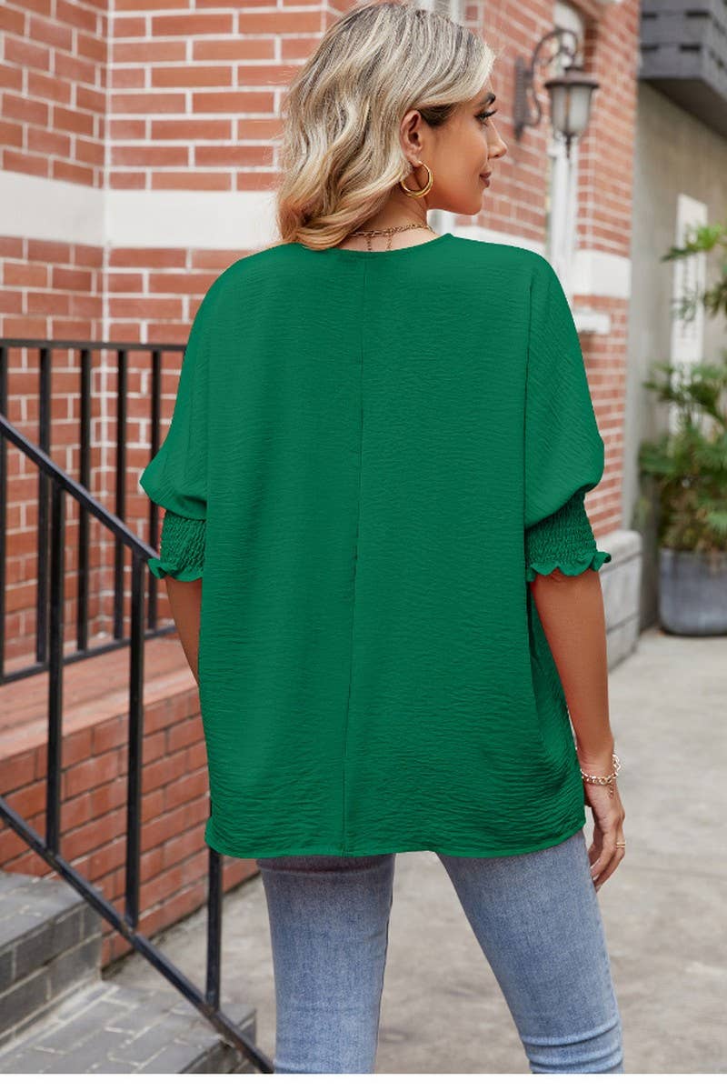 CWTBLL3199_LOOSE LARGE SIZE ROUND NECK SOLID COLOR TOP