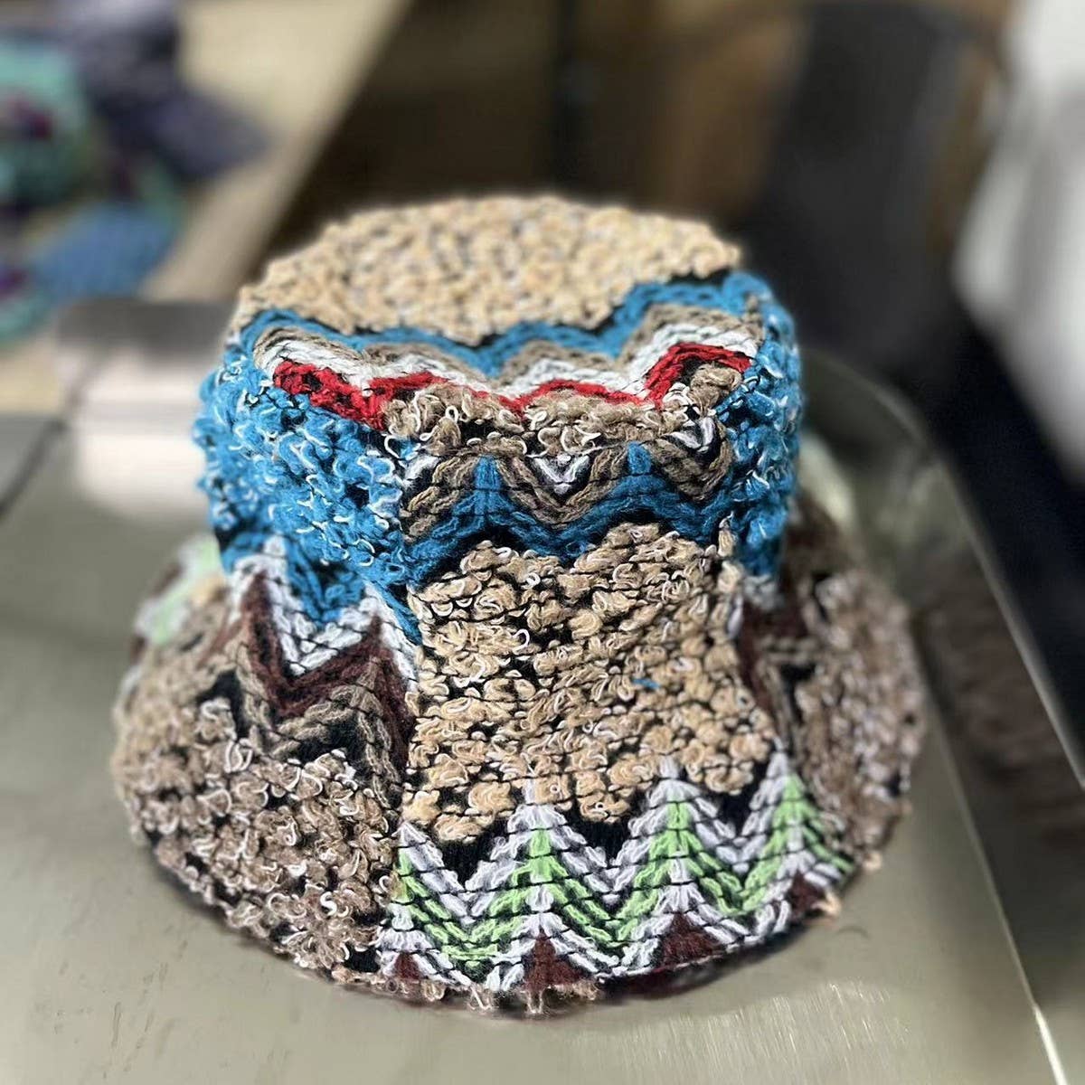 CWAH2213_ETHNIC RETRO COLOR MATCHING KNITTED BUCKET HAT