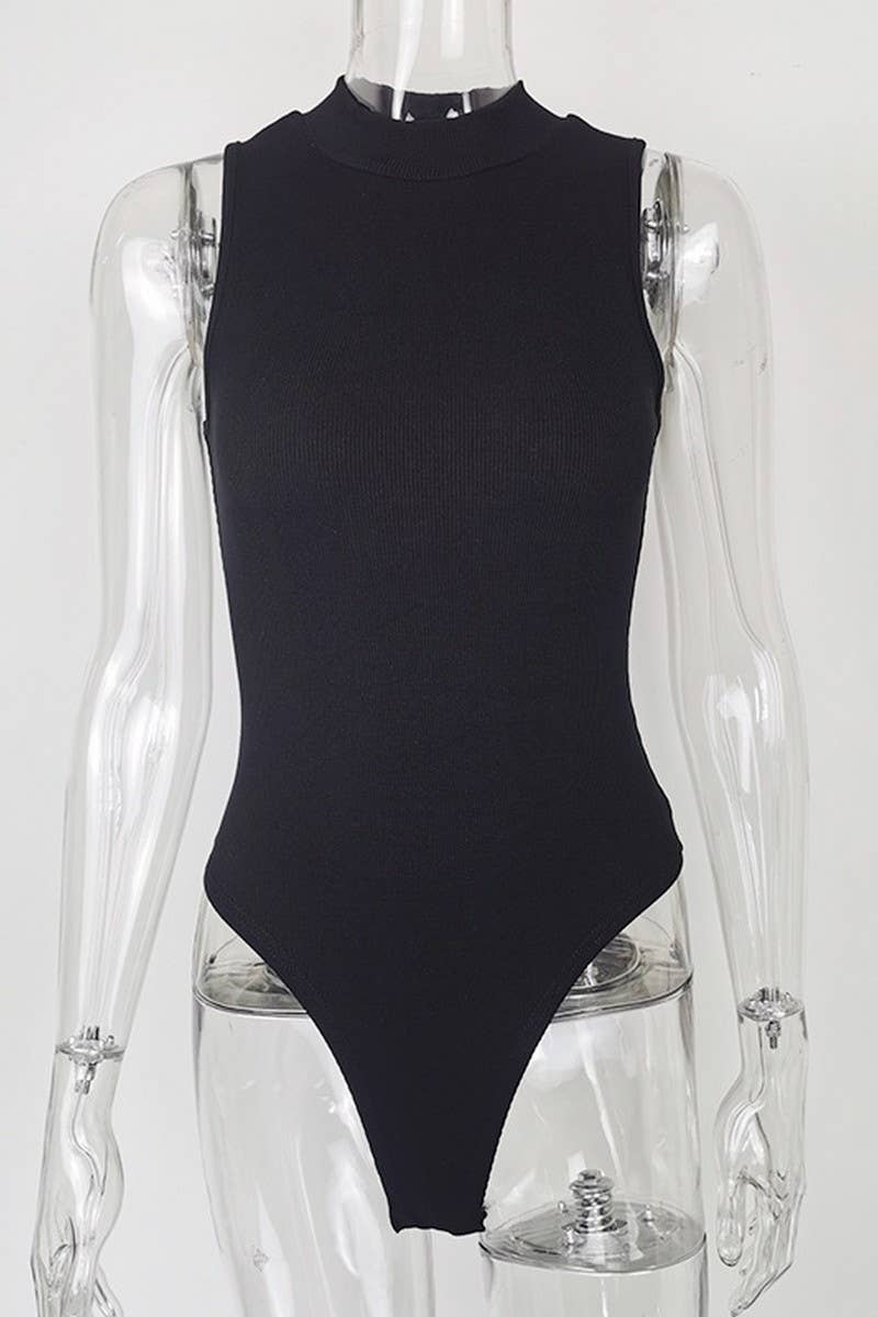 CWSJS1377_SUMMER SEXY HALF TURTLENECK SLEEVELESS BODYSUIT