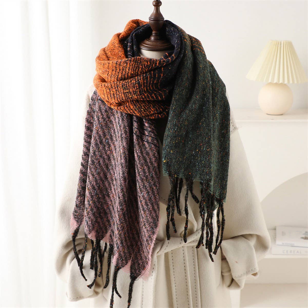 Colorblock Geometric Scarf - Warm Winter Shawl