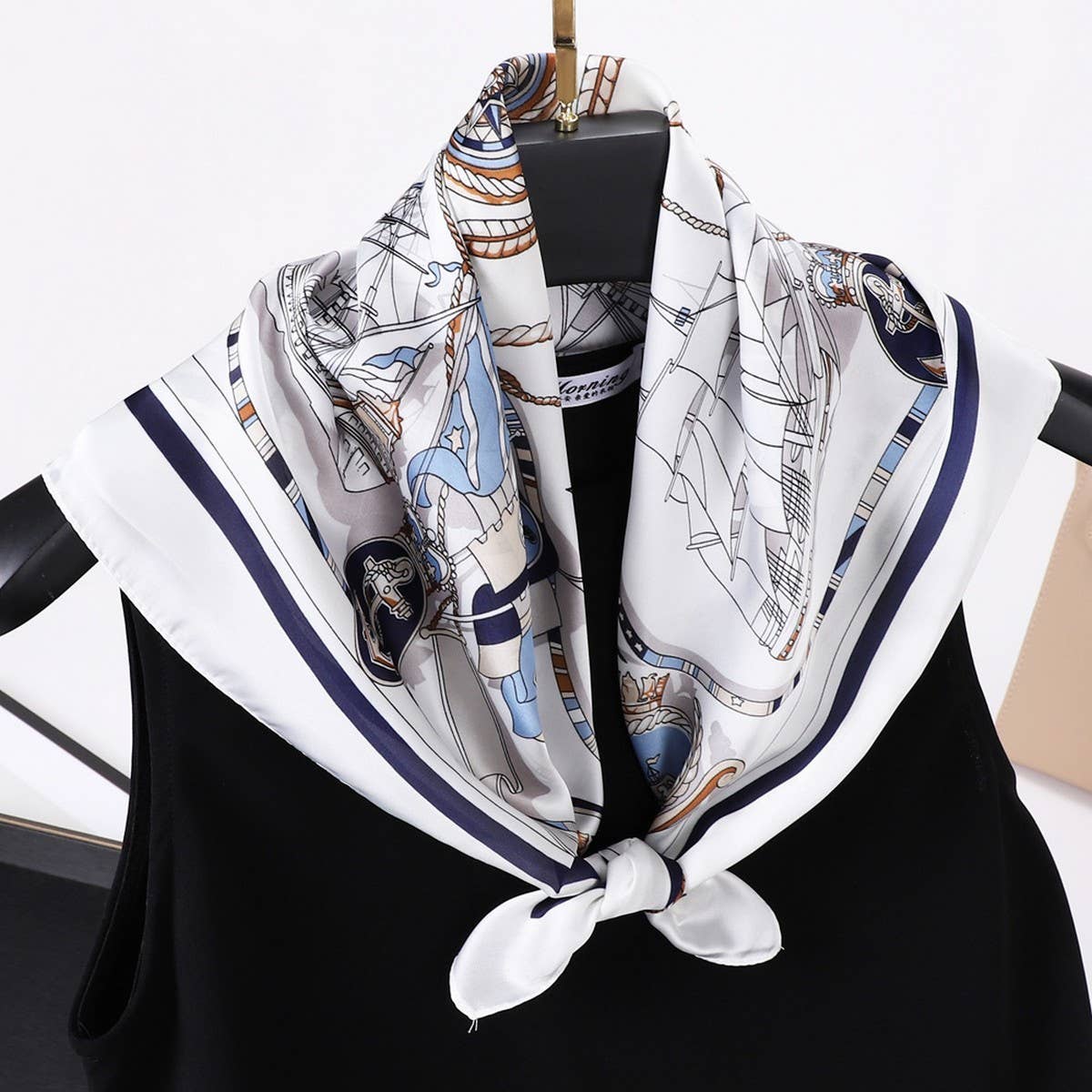 Vintage Letter Print Satin Square Scarf for Women