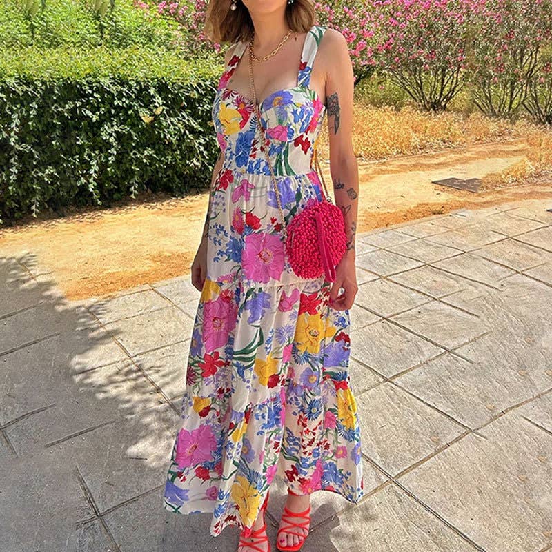 Colorful sleeveless holiday beach elegant dress