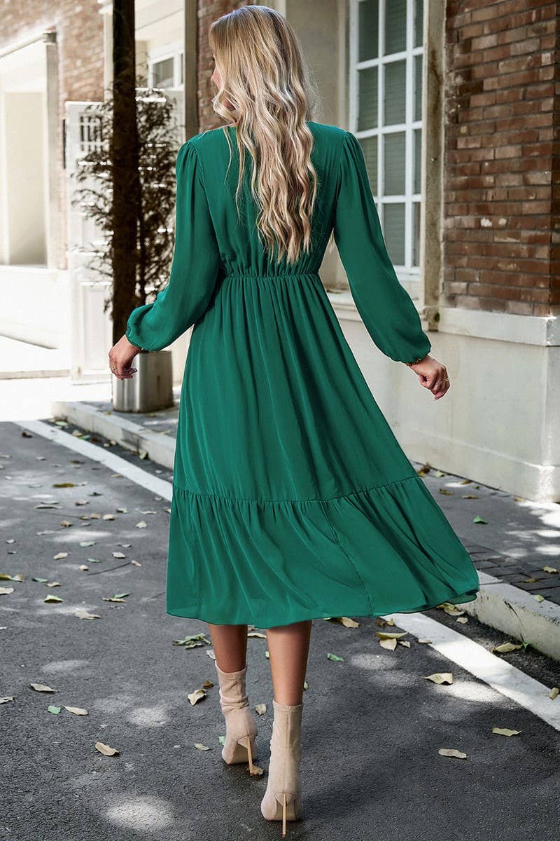 CWDMD0745_Deep V-neck Long Sleeve Maxi Dress