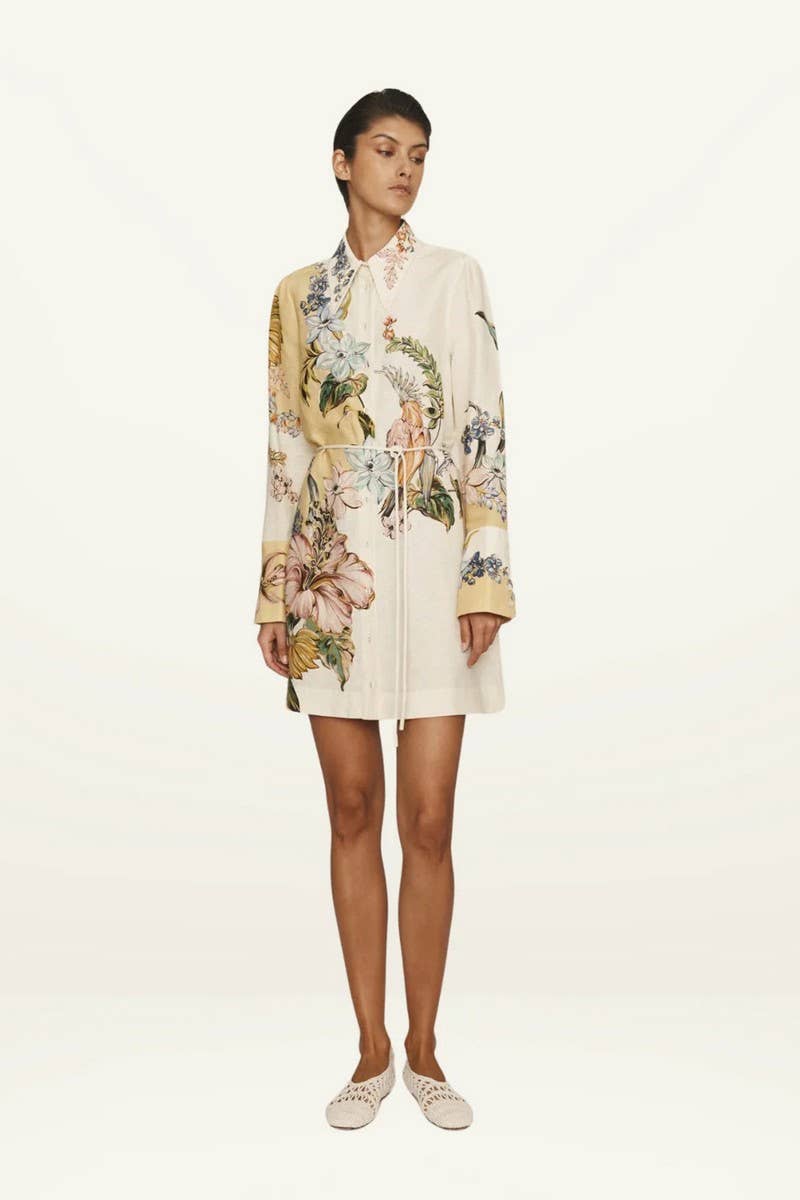 CWDSD8252_NEW PRINTED CASUAL TRUMPET SLEEVE DRESS