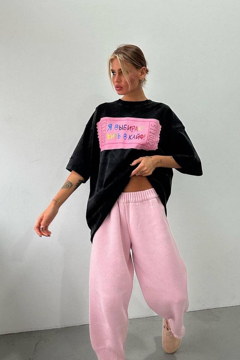 CWTTS1278_LETTER PRINT CONTRASTING COLOR CREW NECK T-SHIRT