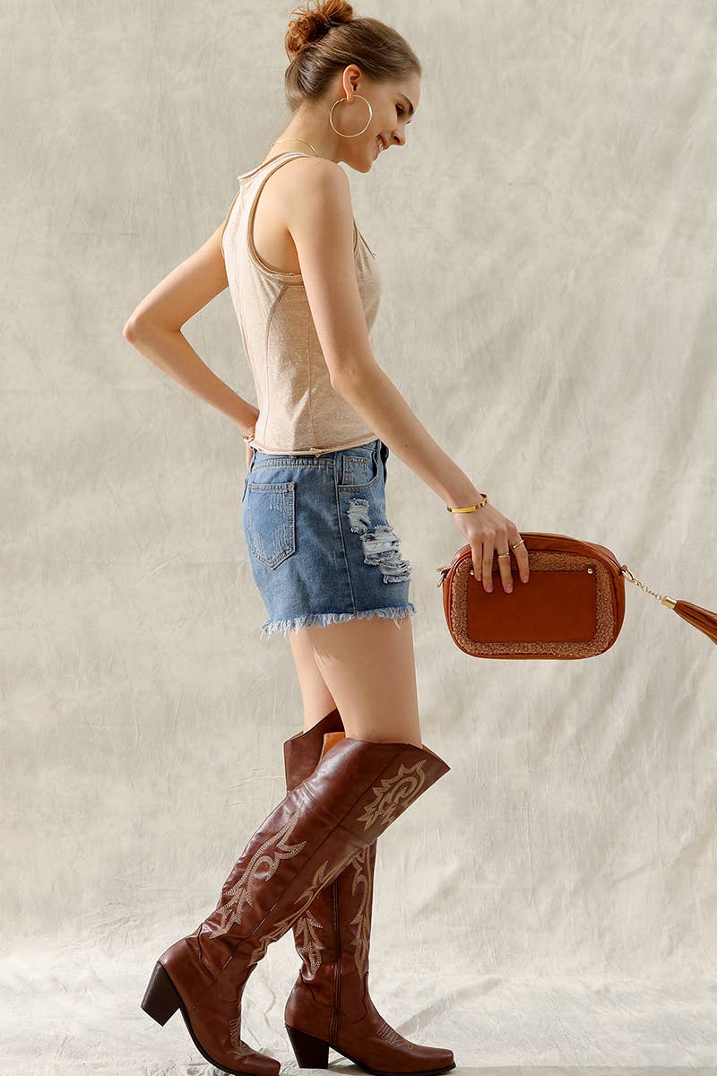 CWTTK252_ROUND NECK RAW CUT TANK TOP