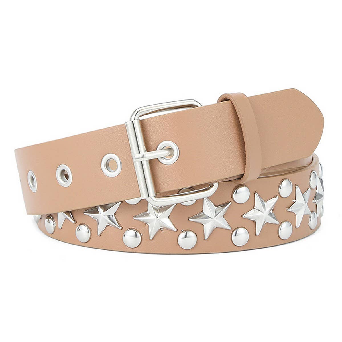 CWABE0380_FIVE-POINTED STAR RIVET STYLE PUNK BELT FOR WOMEN