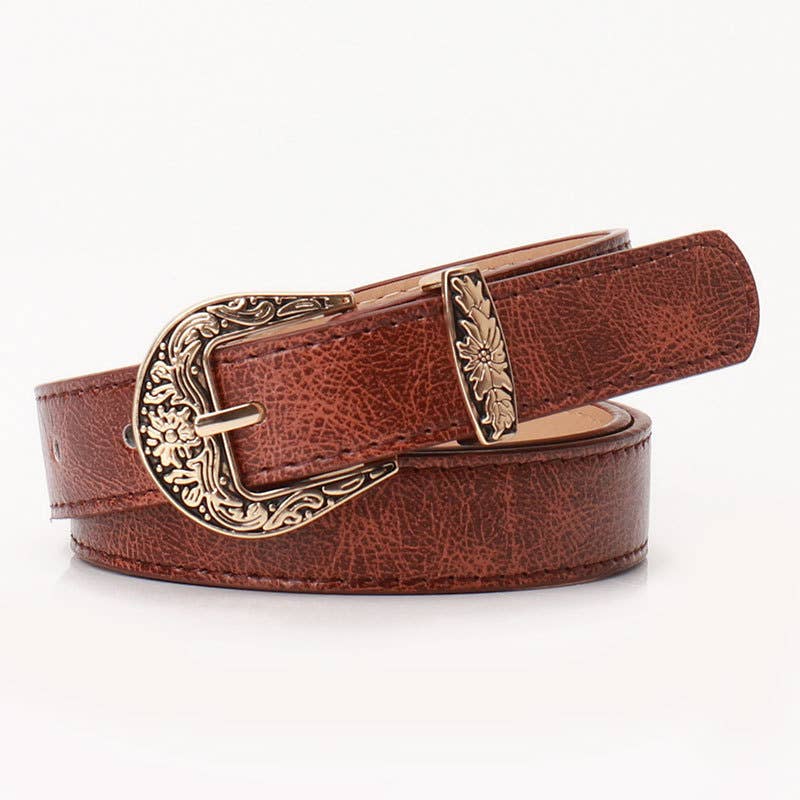 Fashionable versatile retro carved buckle belt