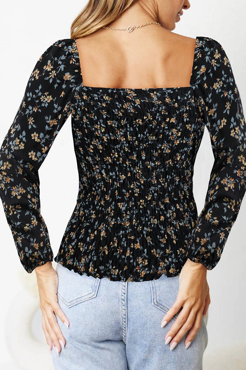 CWTBLL3996_SQUARE NECK FLORAL LONG SLEEVE BLOUSE