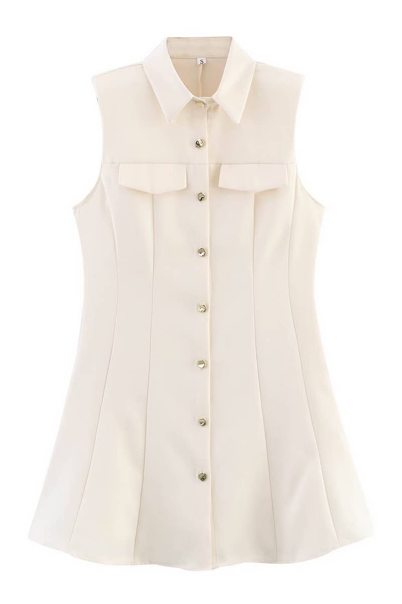 CWDSD7810_ELEGANT SLEEVELESS SHORT DRESS WITH SHOULDER PADS