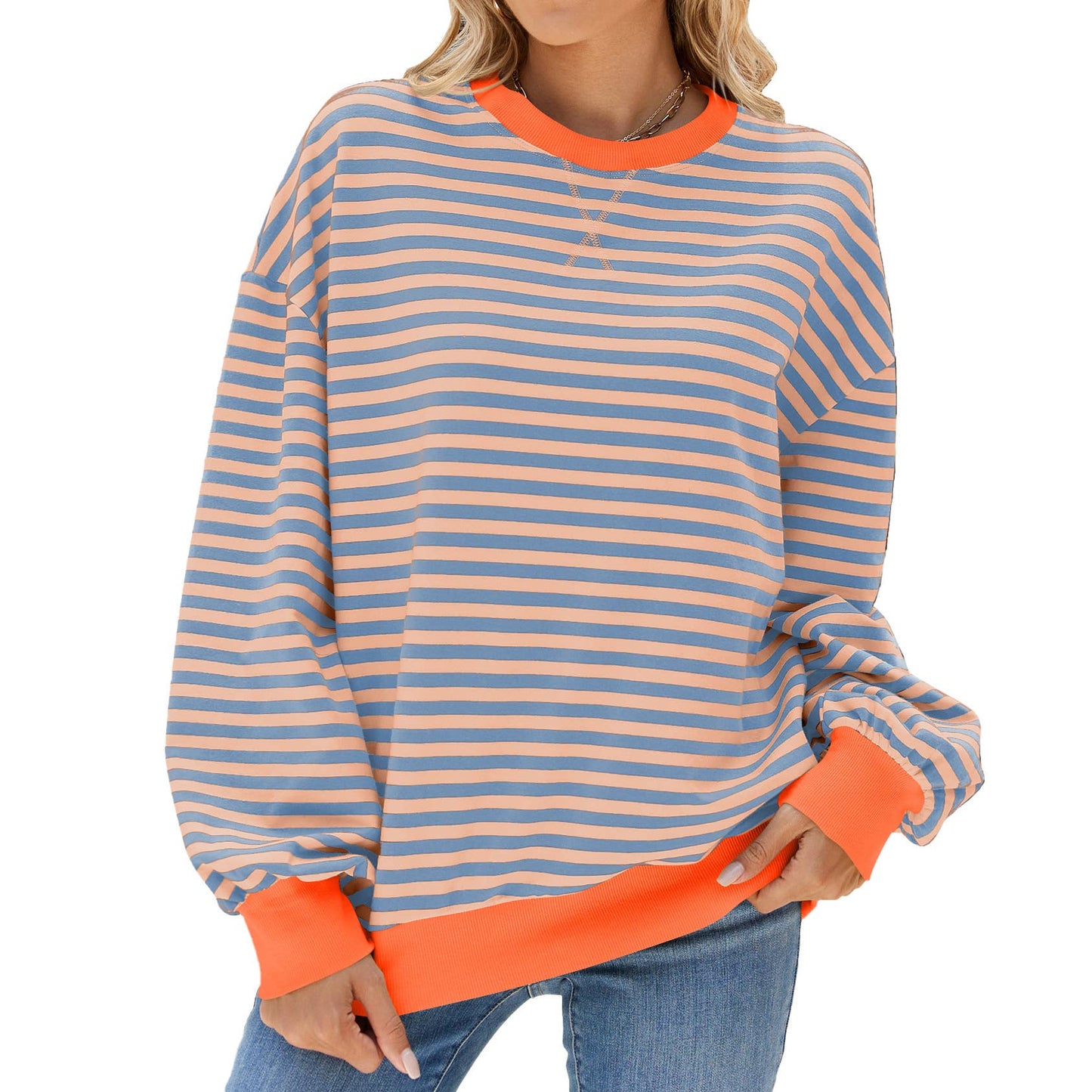 CONTRASTING COLOR STRIPED LONG SLEEVE HOODIE