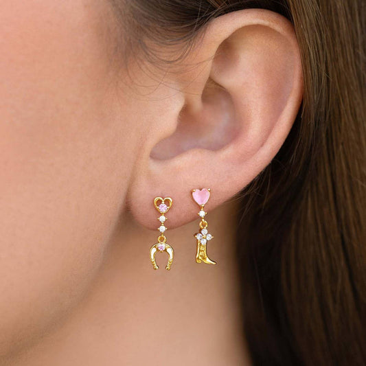Bow Horseshoe Boot Zircon 18K Gold Stud Earrings_CWAJE5069