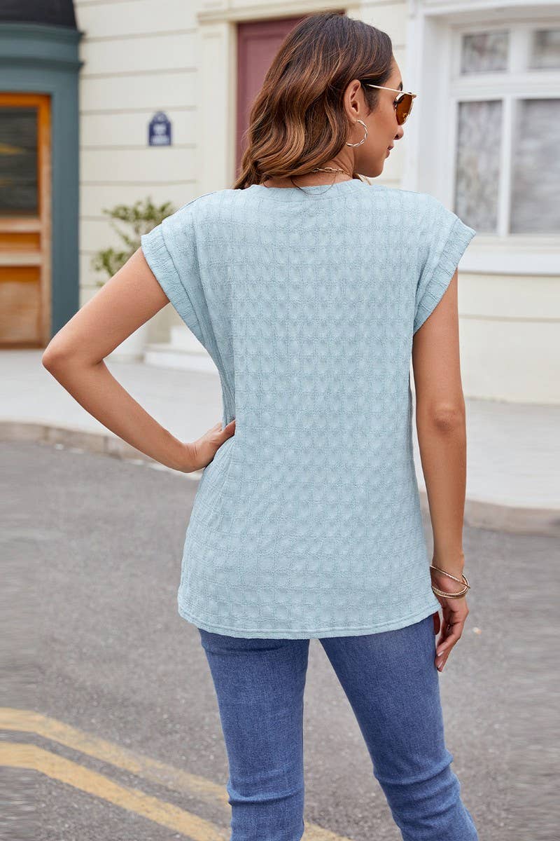 CWTBLS0862_SOLID COLOR ROUND NECK JACQUARD SHORT SLEEVE VEST