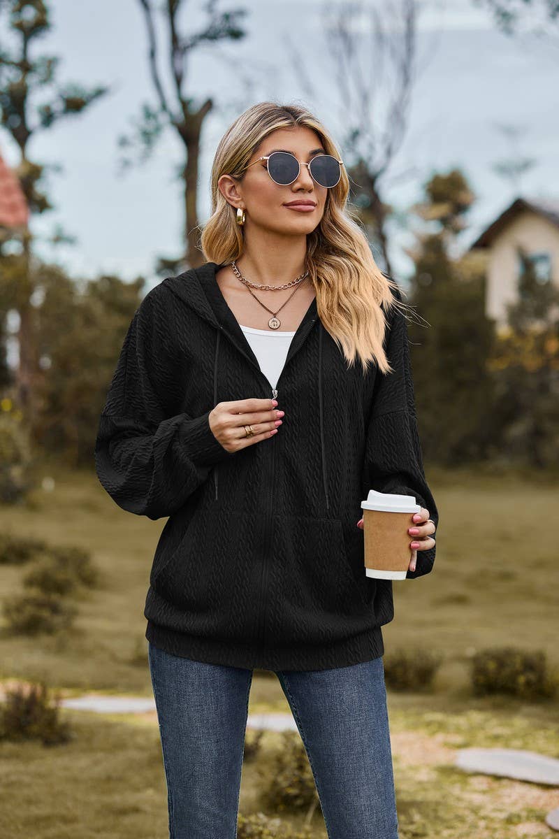 CWOHOL0476_ Casual Zip-Up Open Front Hoodie Cardigan Top