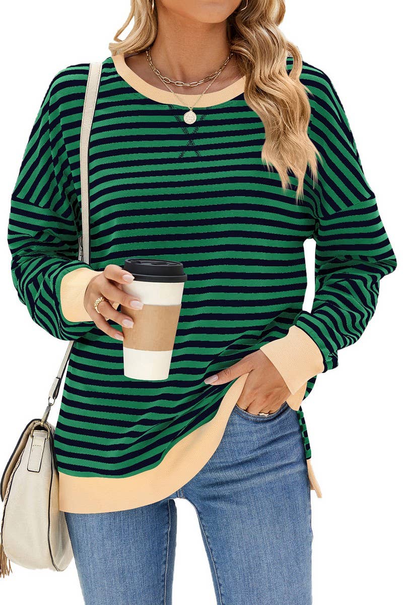 CWTBLL1198_CONTRAST COLOR ROUND NECK STRIPED SWEATSHIRT