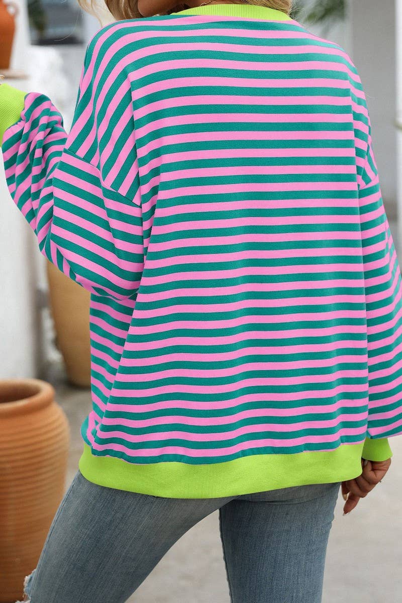 WTBLL1485_COLORFUL STRIPED CREW NECK LOOSE SWEATSHIRT