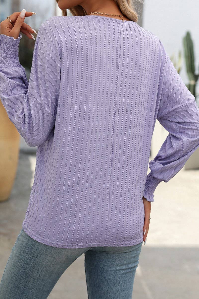 CWTBLL1814_LOOSE FIT V-NECK BATWING SLEEVE LONG SLEEVE TOP