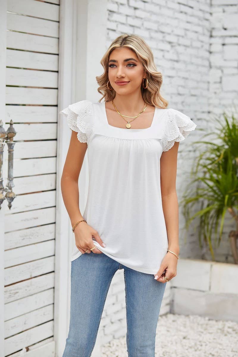 CWTTSL0245_Squre Neck Ruffle Sleeveless Knit Top