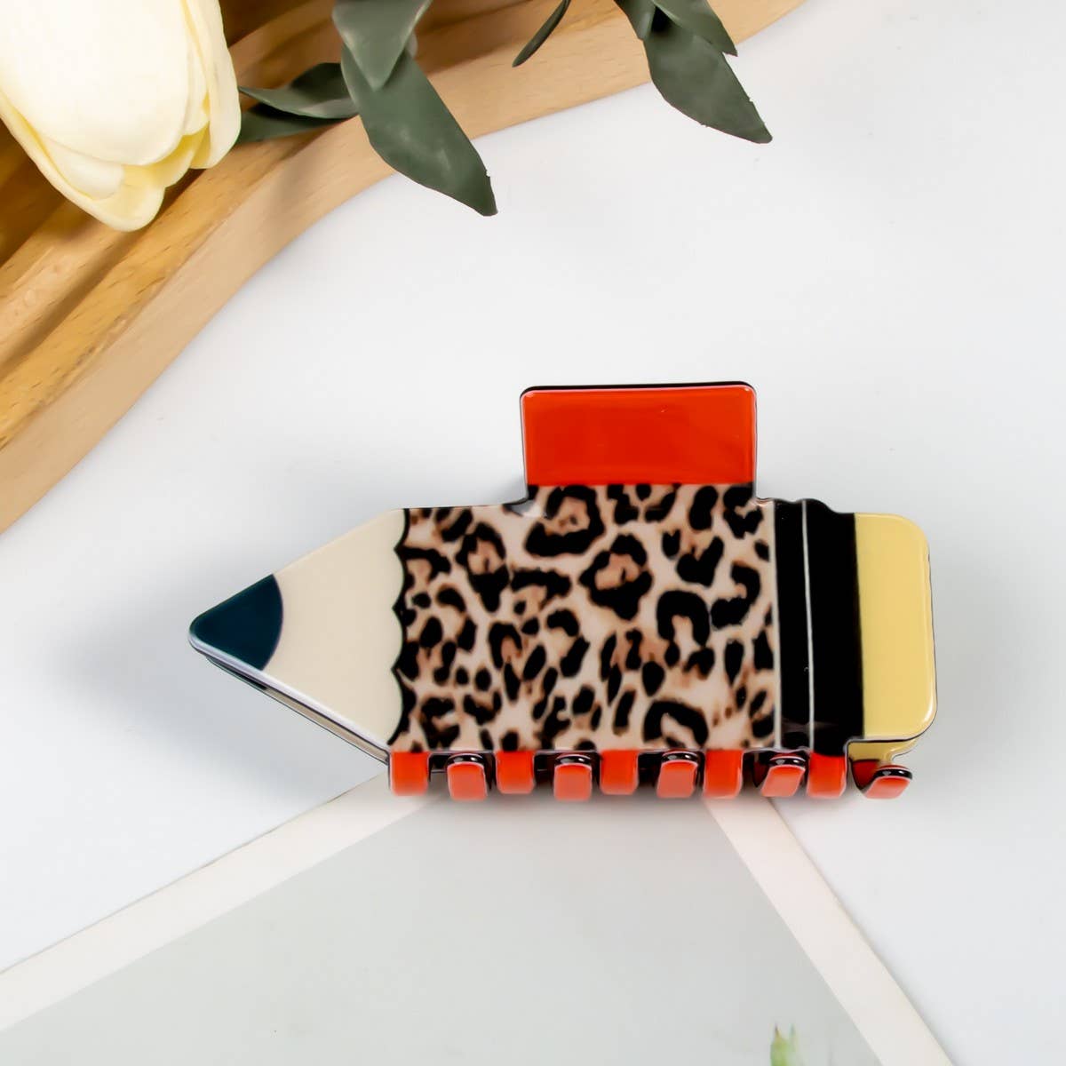 CWAHA5139_SUNFLOWER LEOPARD STRIPE PENCIL HAIR CLIP