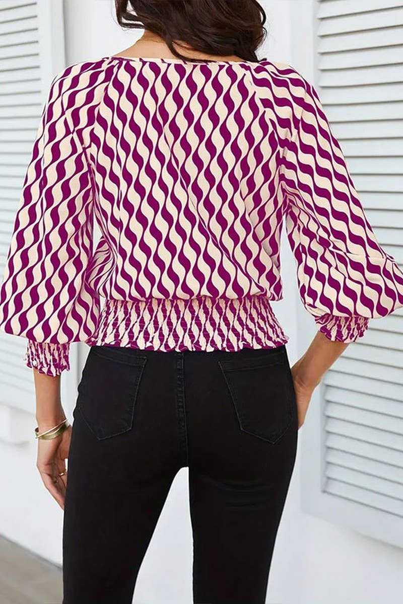 CWTTL2008_WAISTED SHORT CONTRAST PRINT LONG SLEEVE T-SHIRT