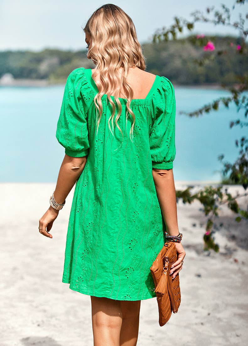 ELEGANT JACQUARD SHORT DRESS WITH SQUARE NECK