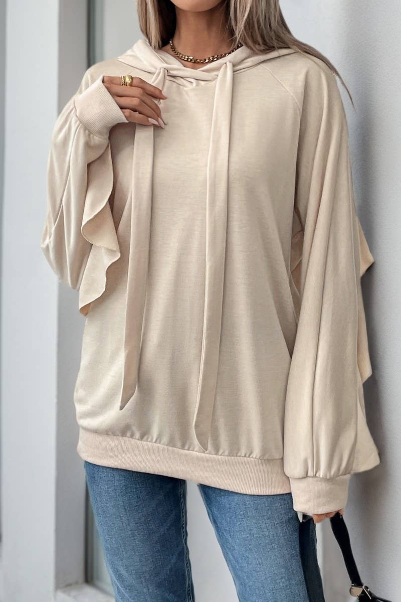 CWOHOL1100_SPRING AND AUTUMN DRAWSTRING HOODED SWEATSHIRT