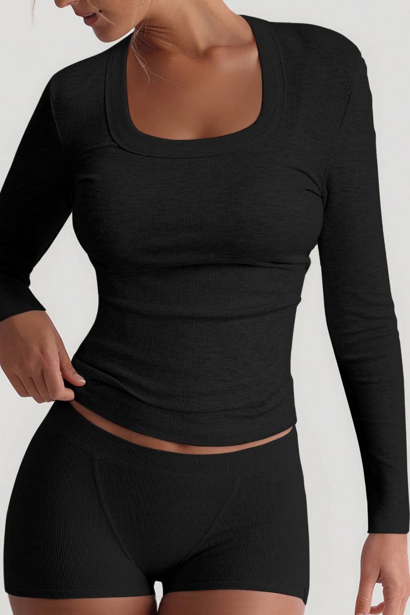 CWSTB00443_SOLID LONG SLEEVE STRETCHY SPORTS SKIRT SET