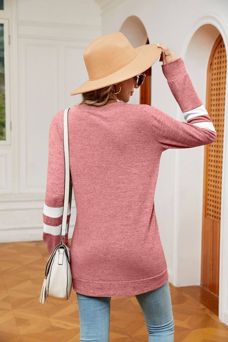 CWTBLL2387_ROUND NECK LONG SLEEVE COLORBLOCK BOTTOMING TOP