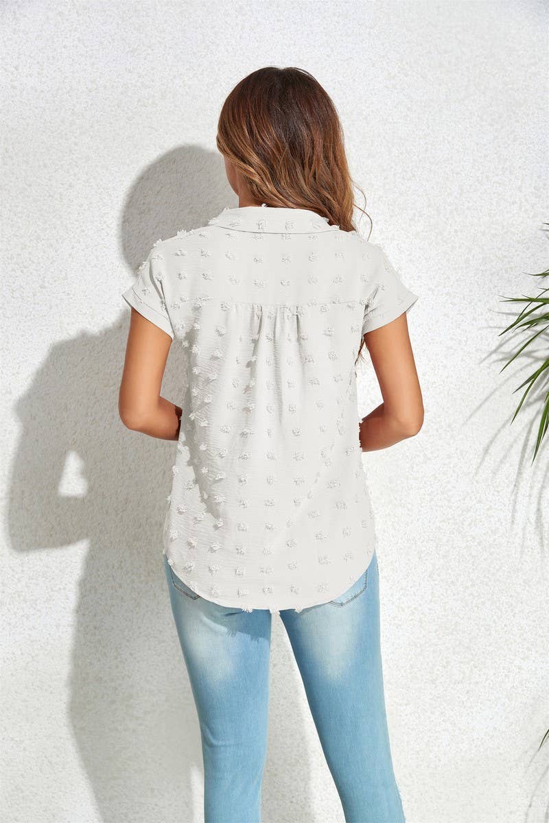 CWTBLS0614_ BUTTON SHORT SLEEVE SHIRT BLOUSE TOP