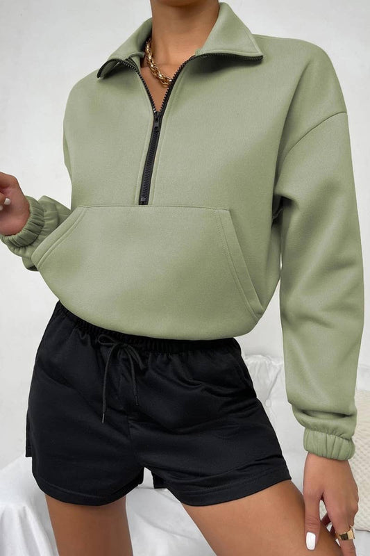 CWTBLL2479_LONG-SLEEVED HOODIE WITH POCKET ZIPPER FLEECE