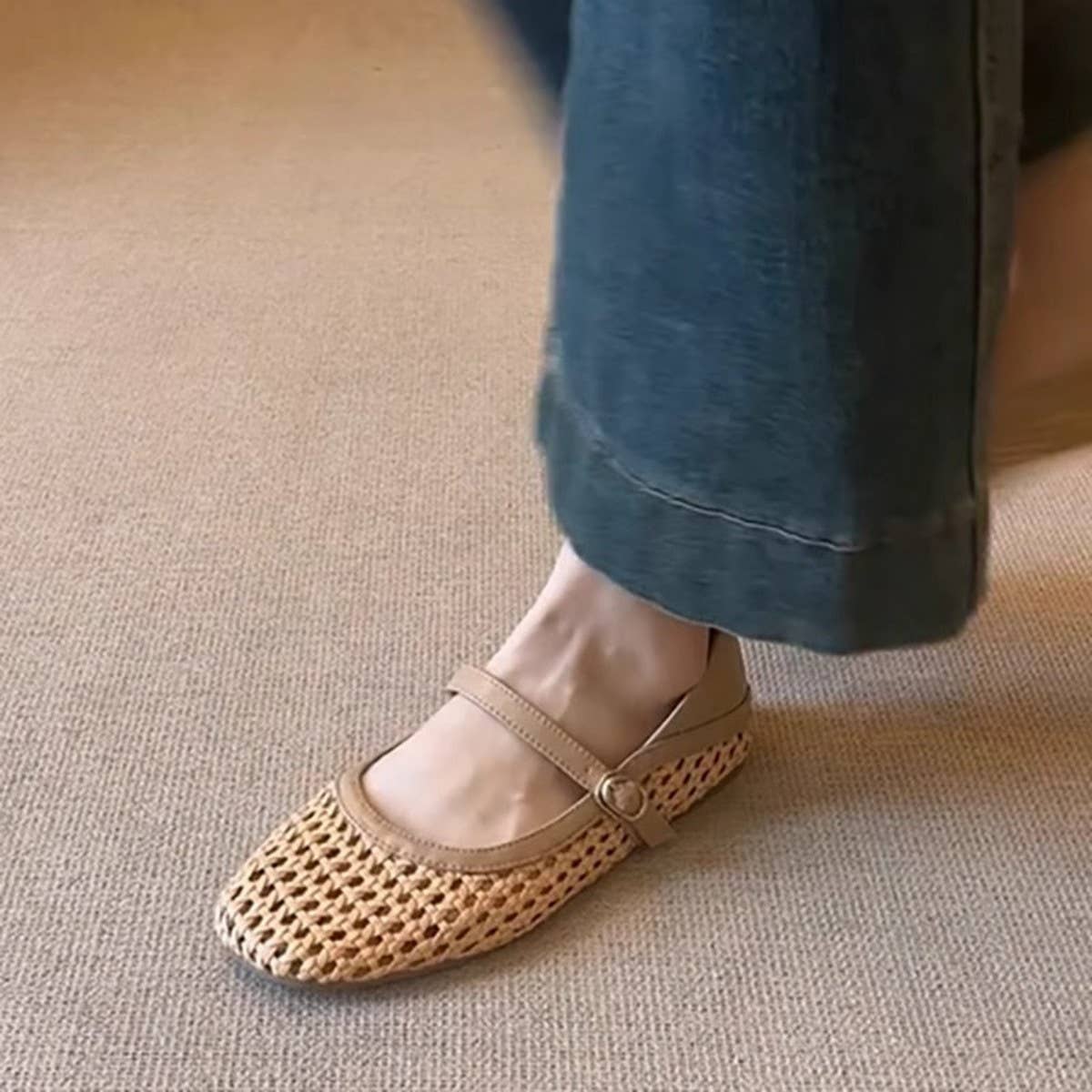 Soft Leather Woven Mary Jane Flat Sandals_CWSHF0153