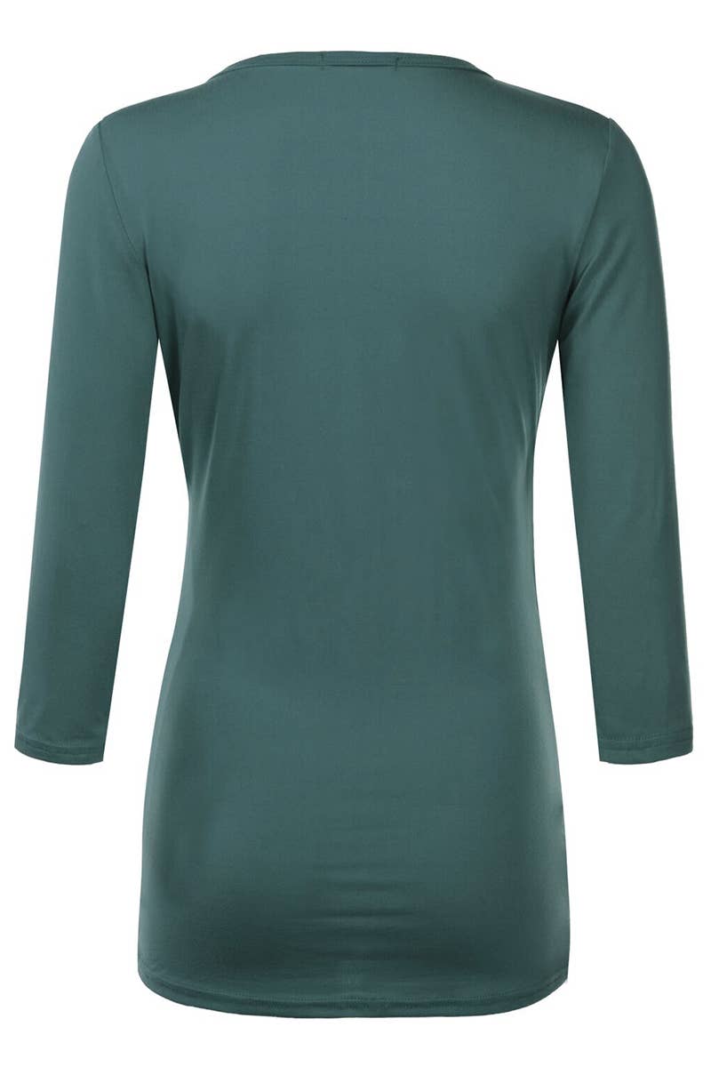 CWTTL1403_3/4 Sleeve Tank Tops Deep V-Neck Surplice Wrap