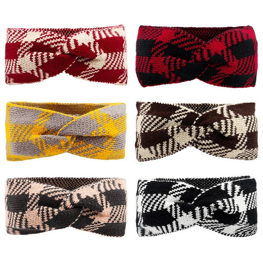 CWAHA07208_ WOMEN PLAID KNIT BOW HEADBAND EAR FOR WOMEN