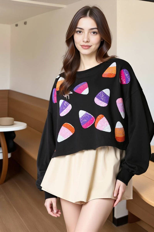 CWTBLL01277_HALLOWEEN CANDY SEQUIN PULLOVER SWEATSHIRT