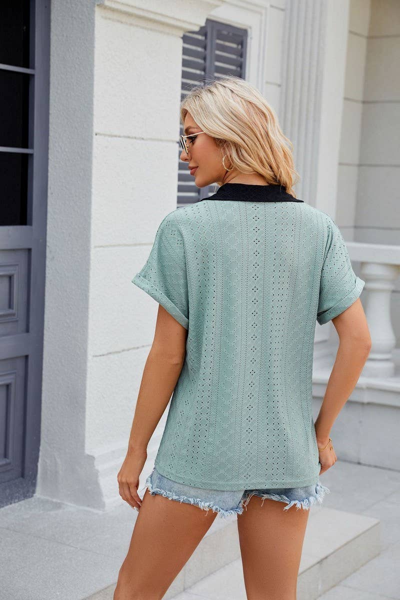 CWTTS0832_V-Neck Short Sleeve Knit Top