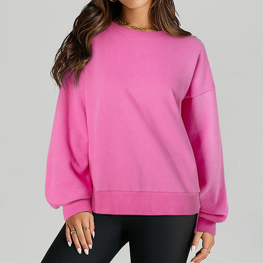 CASUAL LONG-SLEEVED SOLID COLOR CREW-NECK HOODIE