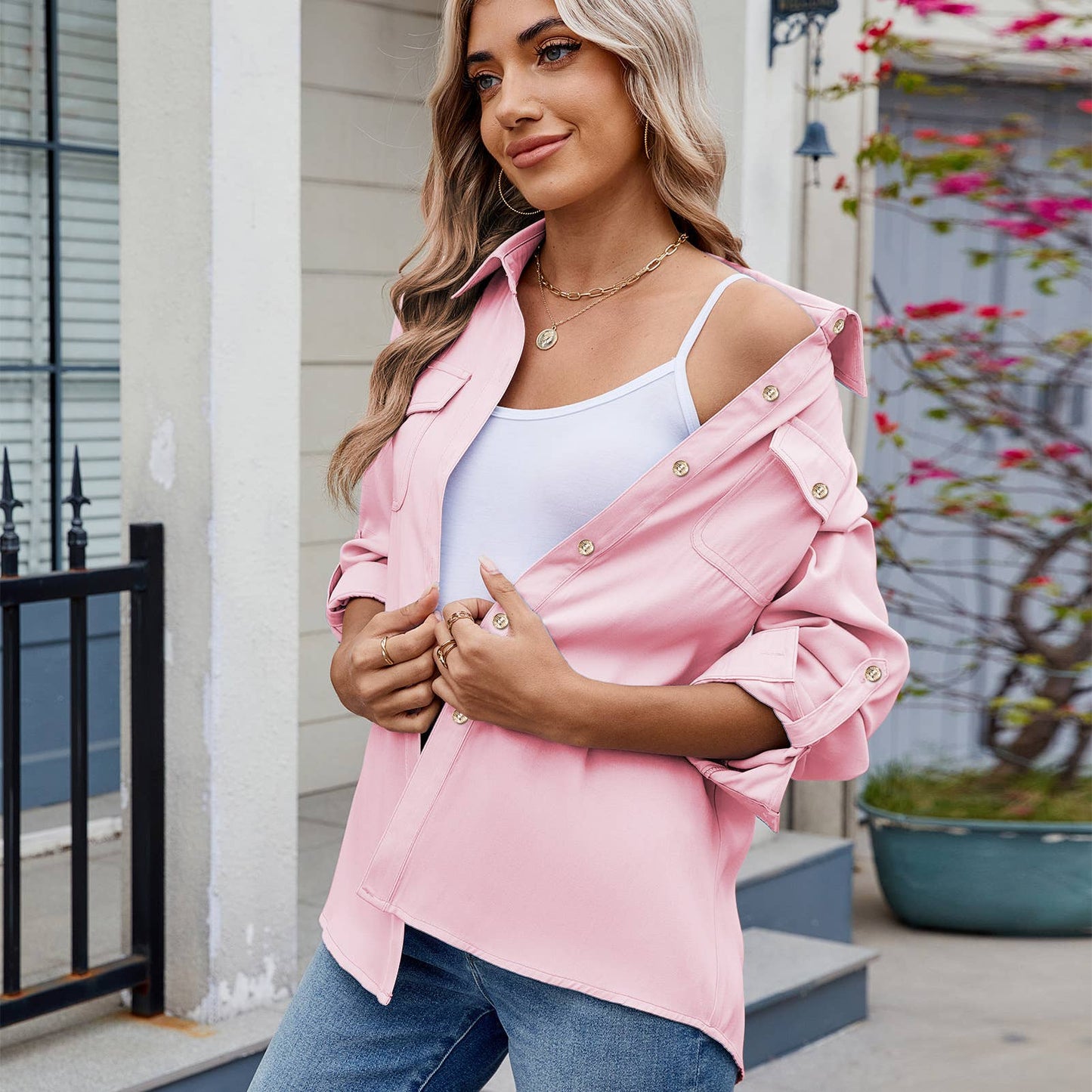 CASUAL BASIC SOLID COLOR LONG-SLEEVED SHIRT