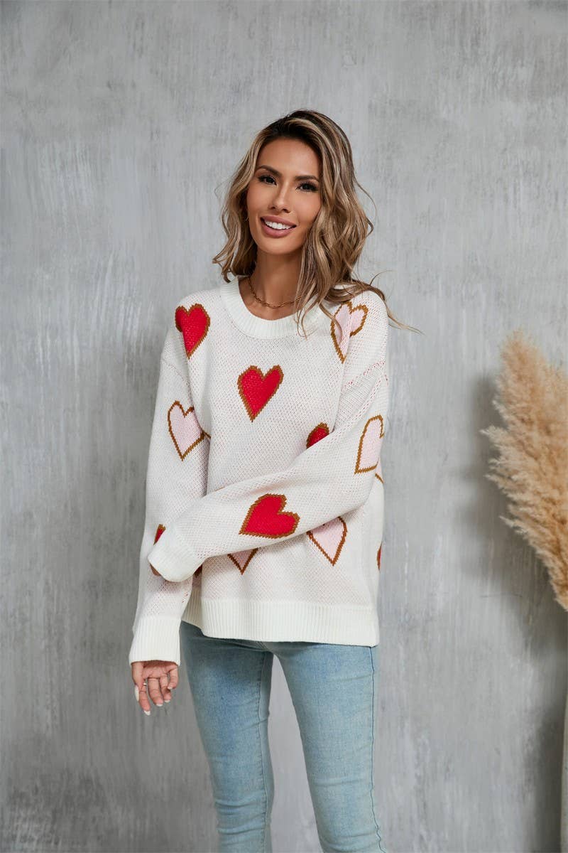 CWOSWL5782_CONTRAST VALENTINE'S DAY HEART PEACH SWEATER
