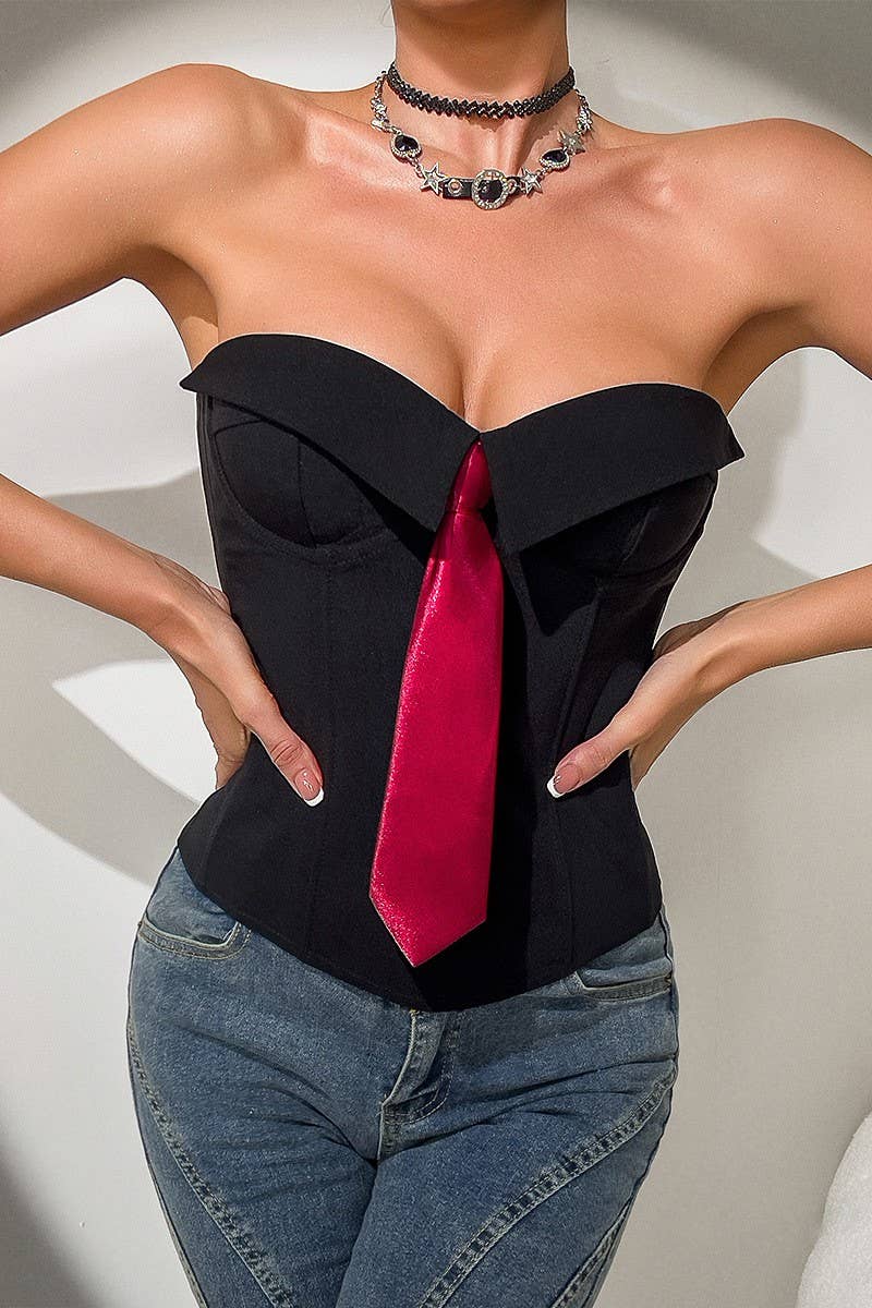 CWTTT0037_TIE CHEST WRAPPED SOLID COLOR SMALL VEST TOP