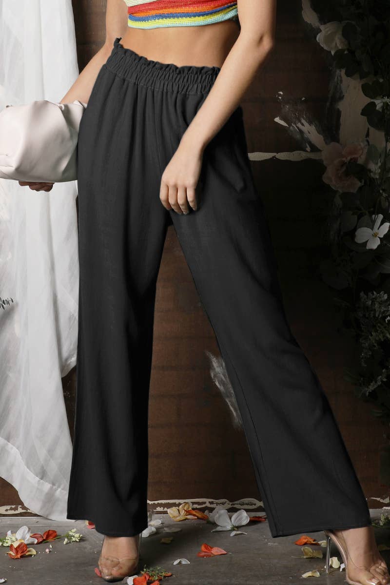 CWBLP428_EASY PULL ON COTTON LINEN PANTS WITH SIDE POCKET