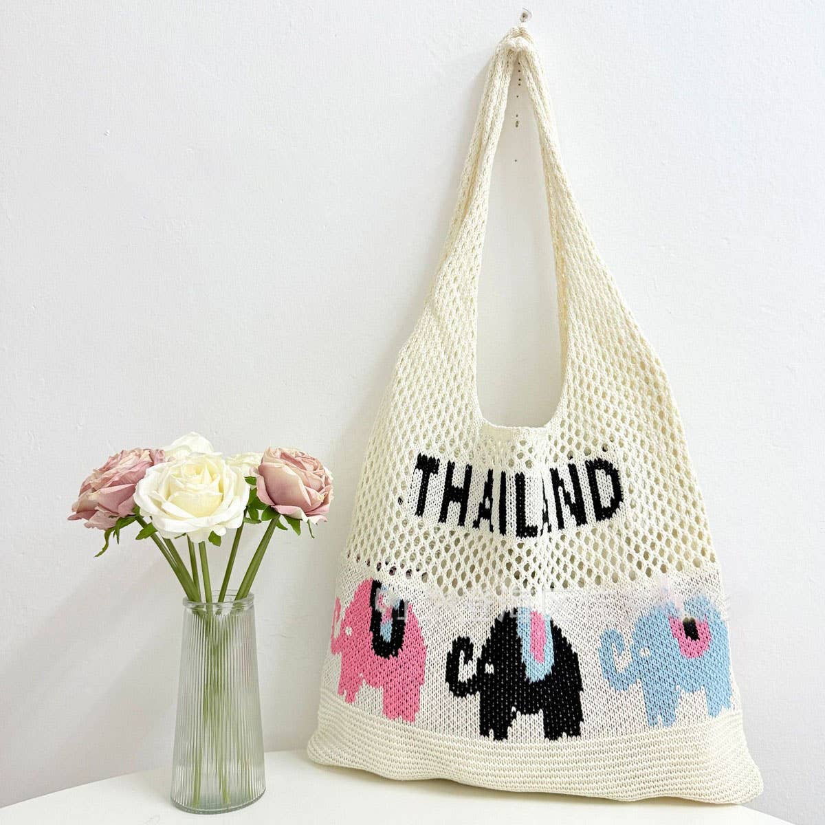 CUAB00632_2025 BOHO ELEPHANT STRAW TOTE BAG BEACH VACATION