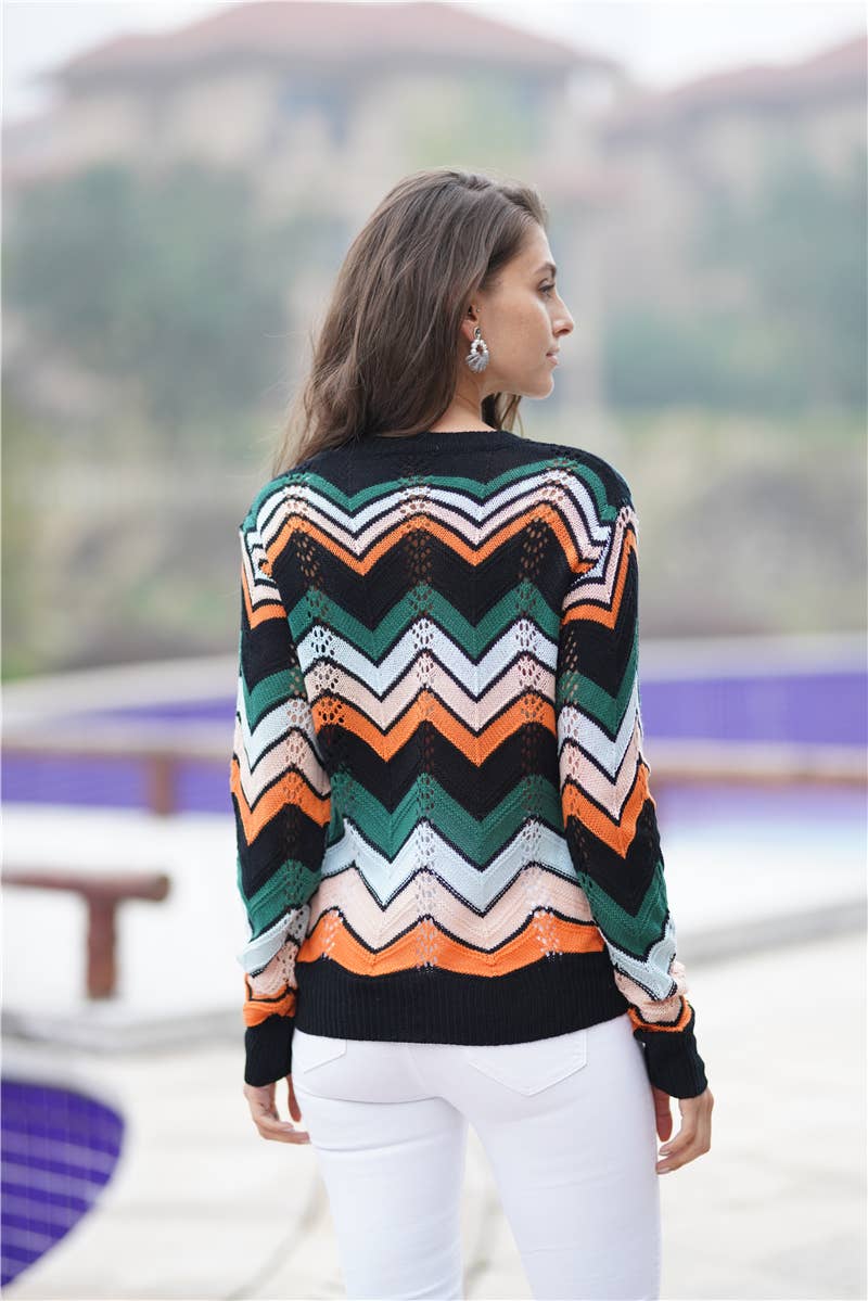 Crew neck sweater pullover striped rainbow top