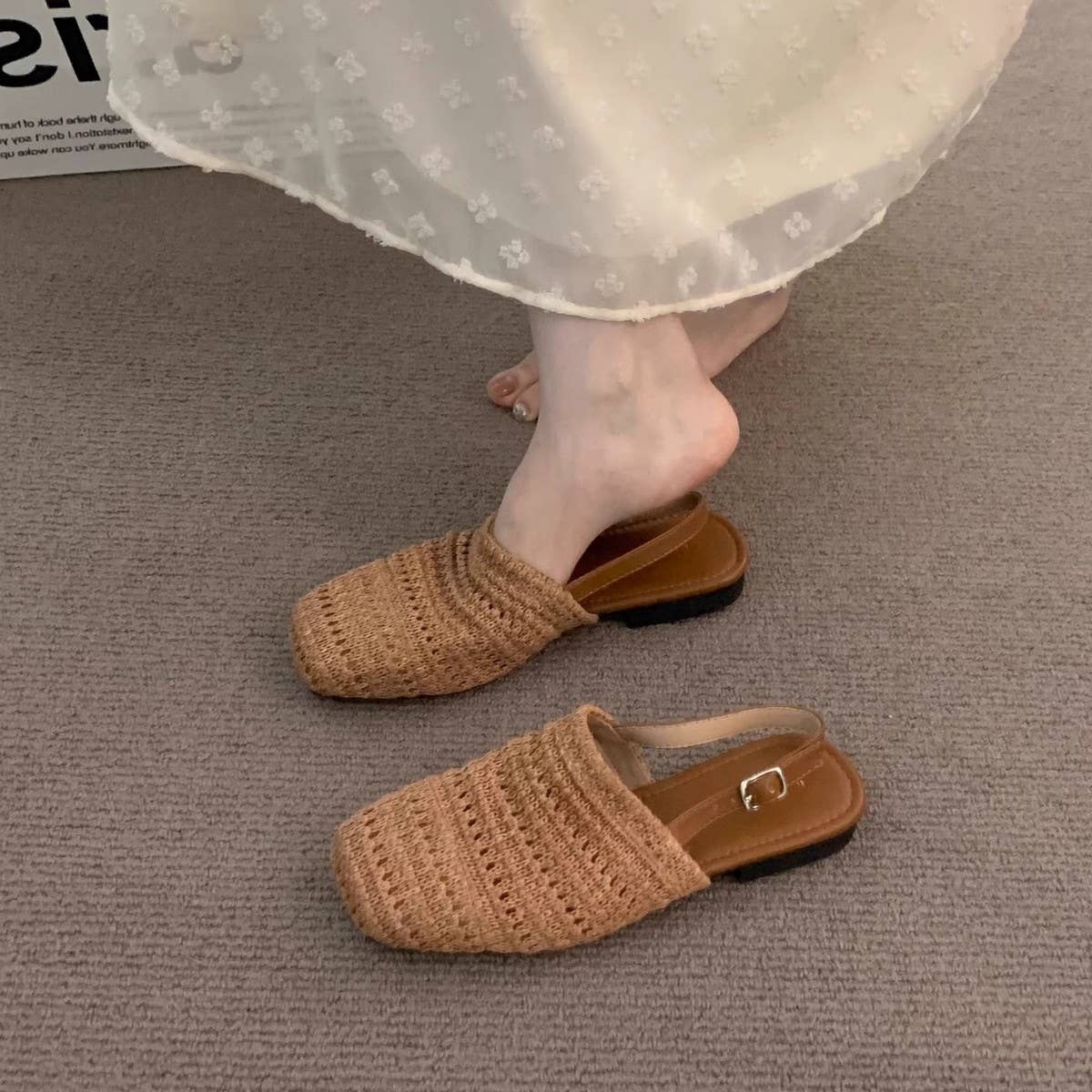 Boho Woven Closed Toe Holiday Slingback Flats_CWSHF0150