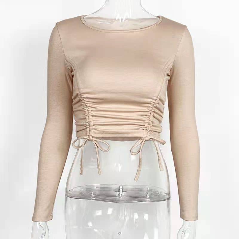 FASHION TREND PLEATED DESIGN FEELING CROP T-SHIRT