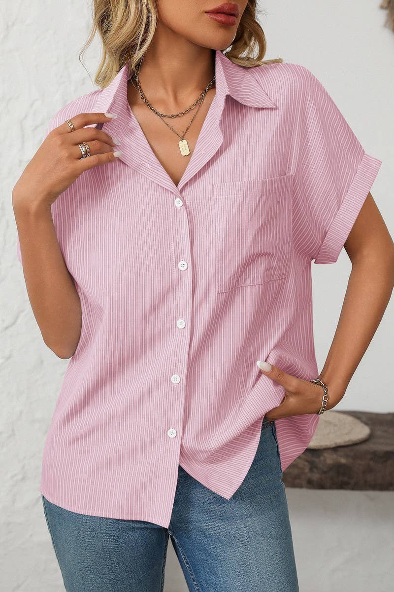 CWTSTS0568_LOOSE POCKET CASUAL STRIPED SHORT SLEEVE SHIRT