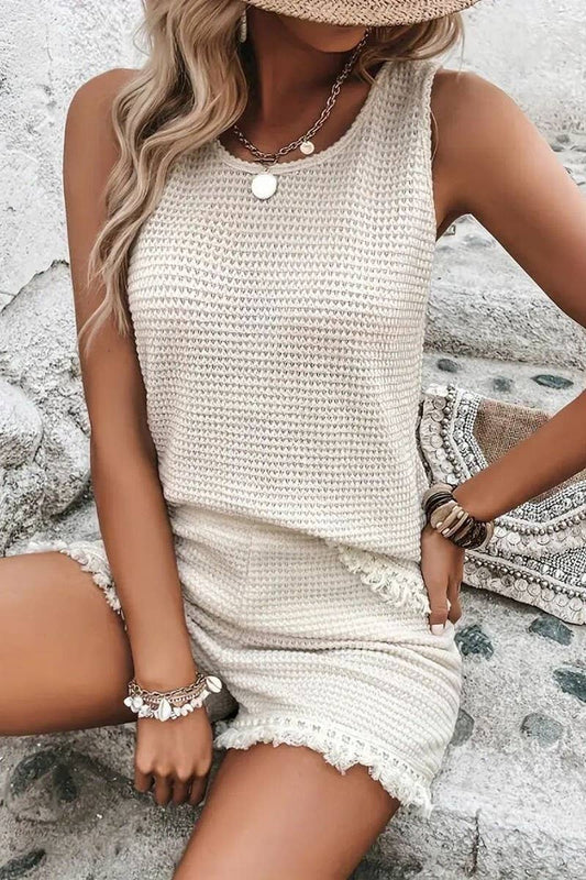 CWSS1215_SLEEVELESS CREW NECK TOP AND SHORTS SET